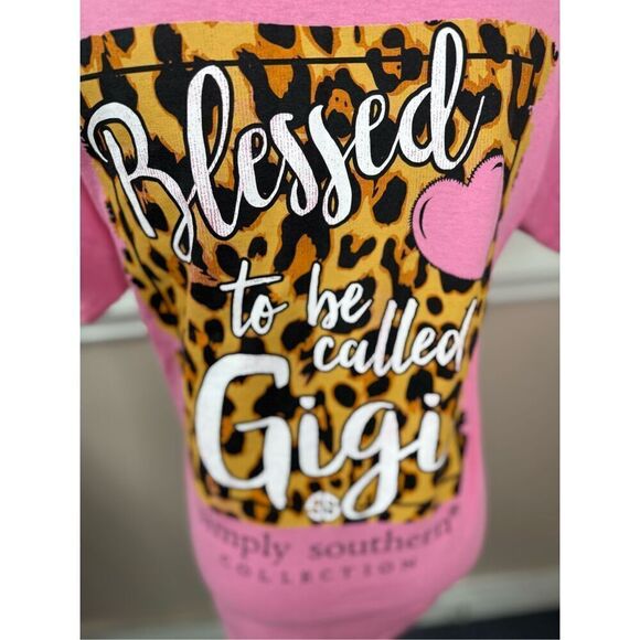 Simply Southern Blessed Gigi Pink and Leopard Print Graphic Tee Size Small - Picture 4 of 7
